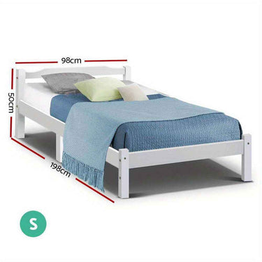 Single Bed Wooden Bed Frame - Contemporary White Hardwood Platform Bed